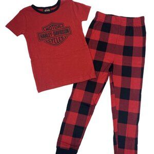 Harley-Davidson Little Girls Bar & Shield 2-Piece Tight Fit Plaid Toddler Pajama